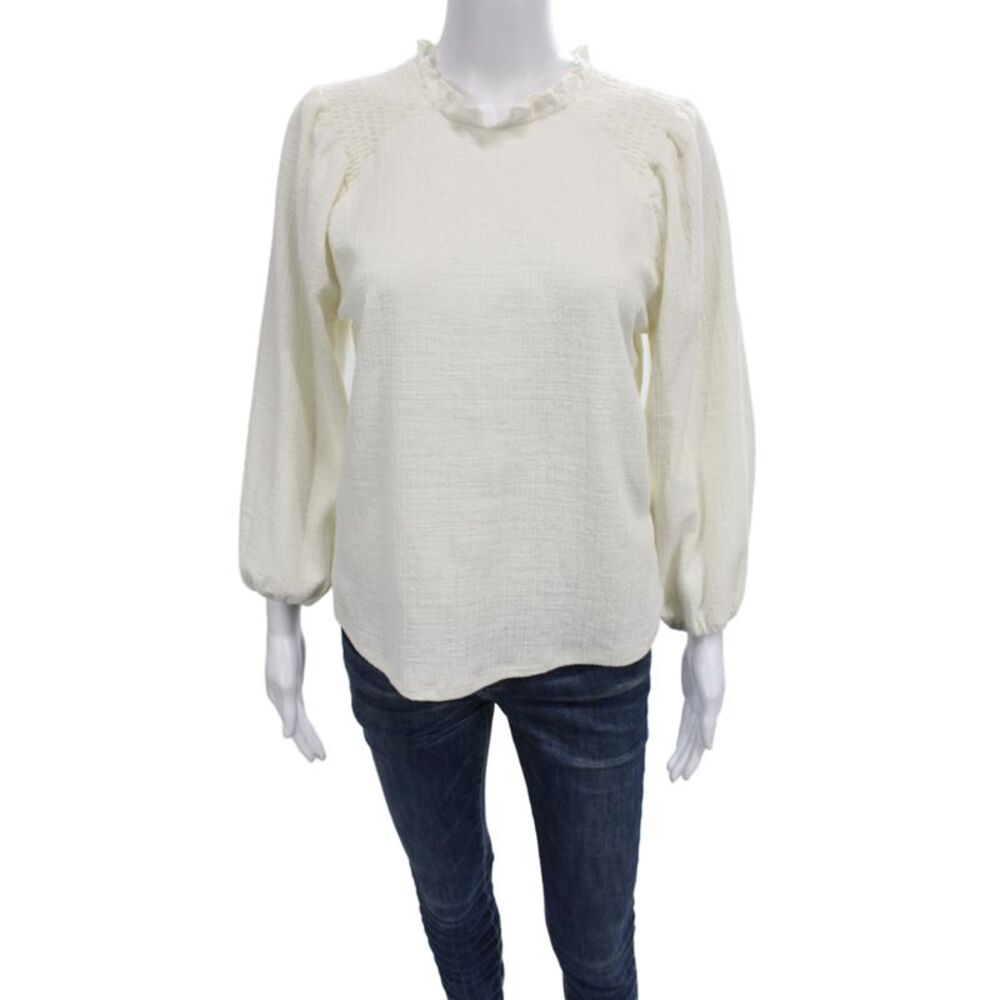 Current Air Women White Boho Cotton Blouse Long Sleeve Size XS